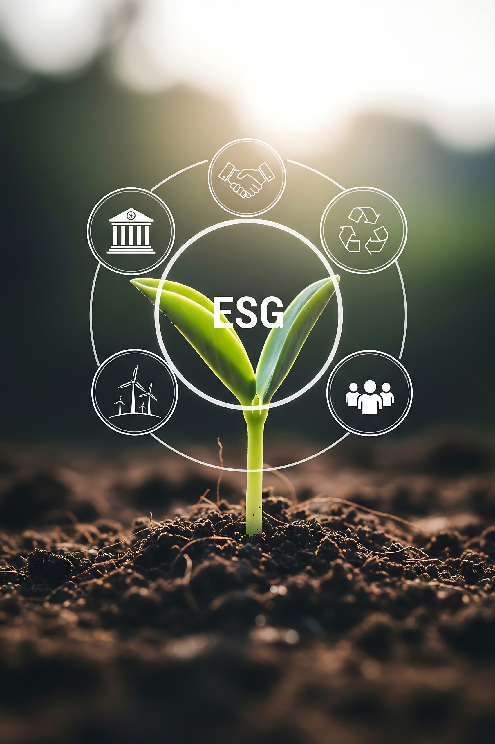 Esg concept with seedling and sustainability icons